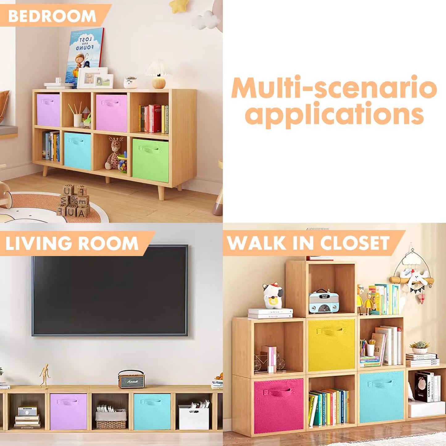 ShellKingdom Storage Bins, Foldable Fabric Storage Cubes And Cloth Organizer Drawer For Closet And Toys, 6 Pack (Lavender+Light Blue+Pink)