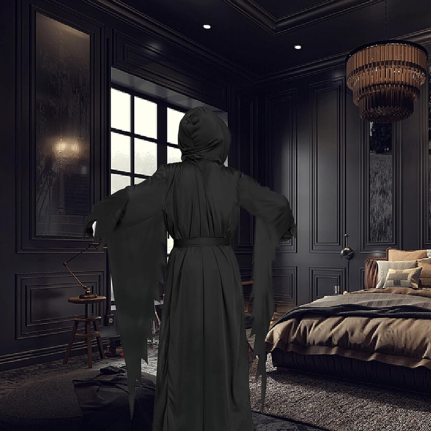 Mens Scary Scream Costume Black Robe with Scary Mask Halloween Cosplay Costume