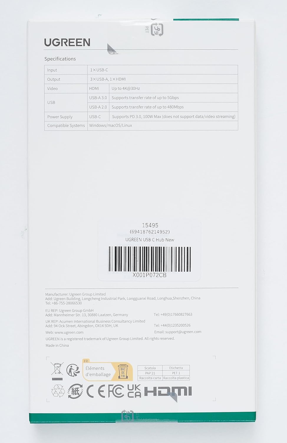 UGREEN Revodok USB C Hub, 5-in-1 USB C Adapter with 4K HDMI, 100W Power Delivery, 3 USB A Data Ports, Multiport USB Hub for MacBook Pro/Air, iPad Pro, Surface, XPS, Thinkpad, Galaxy and More, Gray