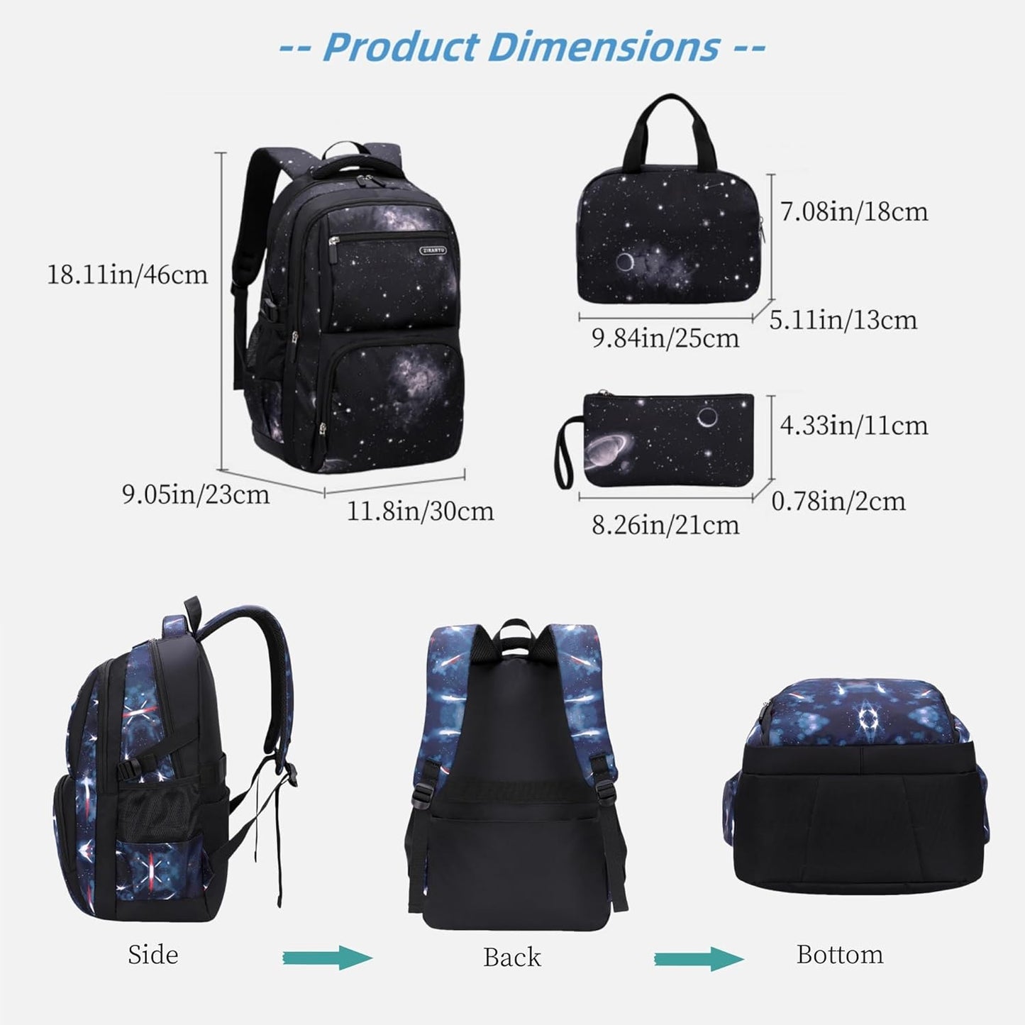 Boys Backpacks Primary Junior High School Bag Kids Bookbag with Lunch Bag 3 in 1 Casual Daypack Set Space Galaxy Durable Knapsack