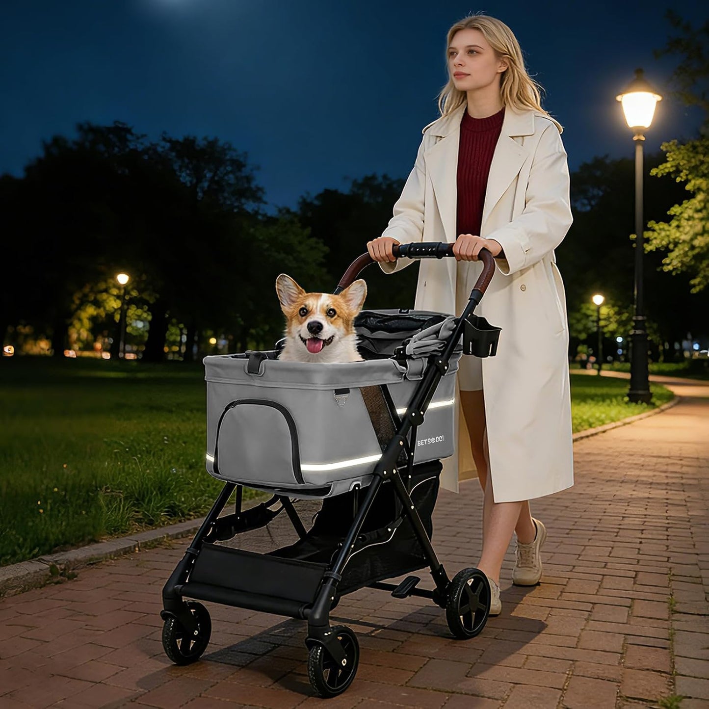 Pet Stroller for Small Medium Dogs Cats with 4 Wheels Grey | NO-ZIP Dog Cat Stroller, Max Load 45 lbs, Easy Folding, Compact Portable