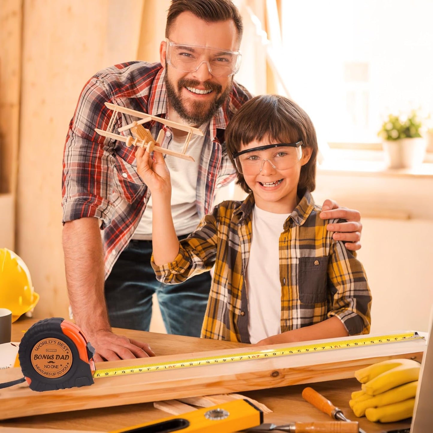 Genuine Leather Engraved 25 FT Tape Measure – Bonus Dad & Step Dad Gift – Stocking Stuffer Tool for Men with “No One Measures Up to You” Message