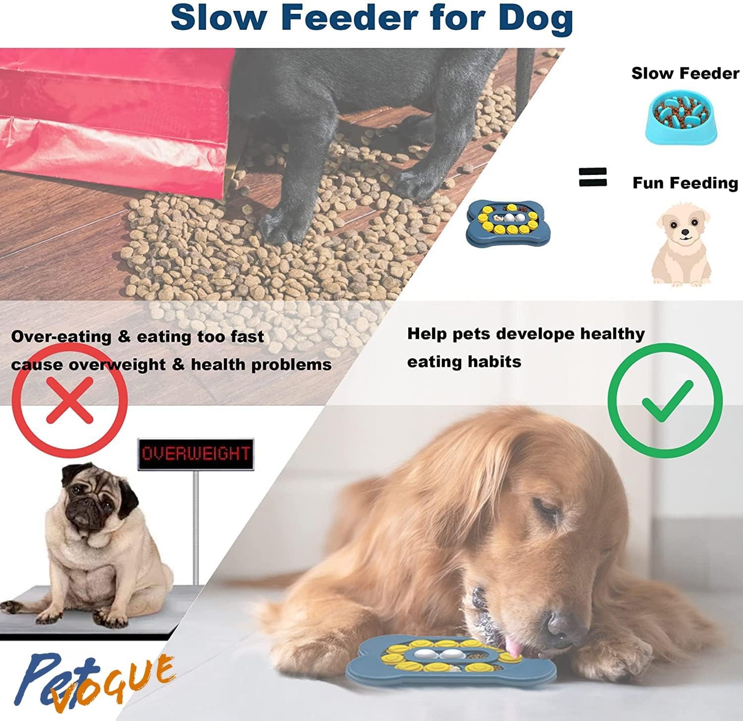 PetVogue Dog Slow Feeder Bowl, Puzzle Toy for Dispensing Treats, Pet Play Toys Game for Training IQ and Feed, Interactive Food Bowls Dispenser for Small, Medium, Large - Orange