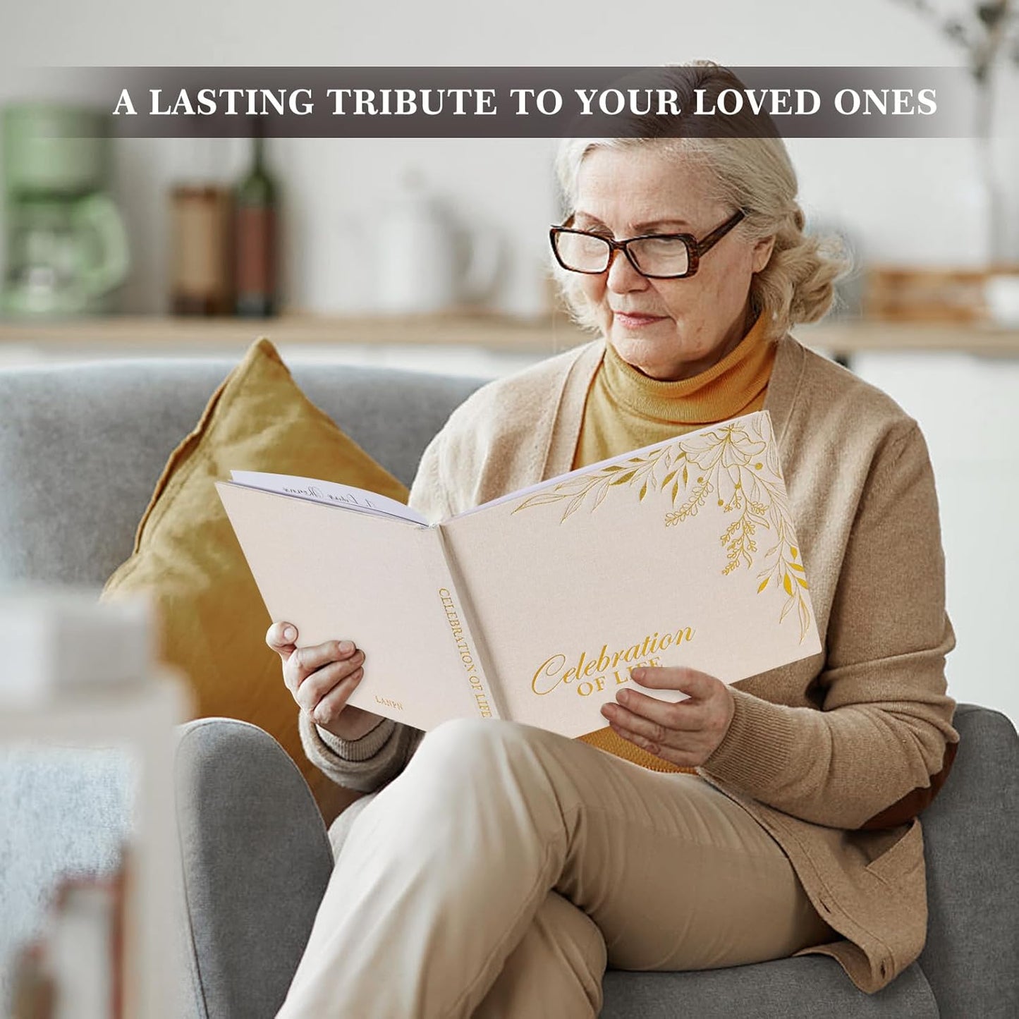 Lanpn Funeral Guest Book for Memorial Service, Linen in Loving Memory Registry Guest Book, Funeral Favors Sign in Books for Guests Celebration of Life Memory Book for Funeral with Table Sign, Black