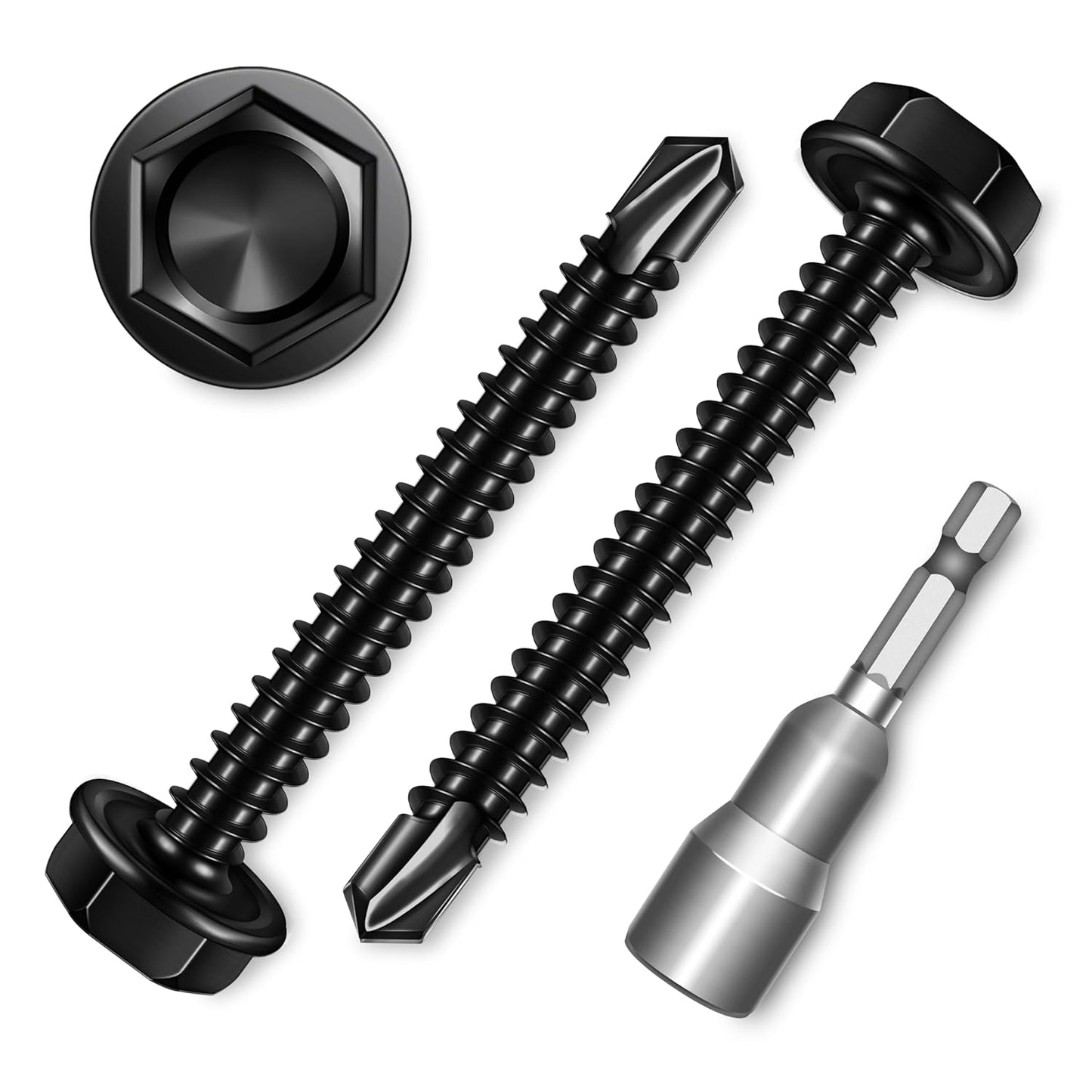 EASTPUK 100Pcs #8 x 1/2" Sheet Metal Screws, 410 Stainless Steel Self Drilling Hex Washer Head Self Tapping Screws for Metal with Drill Bit