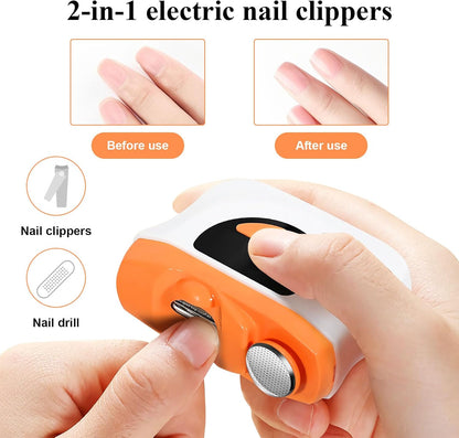 Casmoby 2025 Upgraded Electric Nail Clipper, 2 in 1 Electric Nail Clipper with 3 Speeds & LED Light,Fingernail Trimmer and Polisher with Nail Scraps Storage,USB Rechargeable Suitable for Kids, Senior