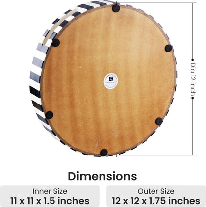 Handicrafts Home 12” Round Black & White Decorative Tray – Athens Dinami Resin Inlay Coffee Table & Ottoman Tray, Centerpiece Tray for Kitchen, Living Room, Bedroom & Home Décor - PuriLite