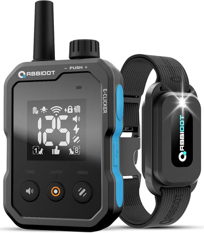 ABBIDOT Shock Collar - 4500ft Range Dog Training Collar, Super Mode, E-Clicker, Night Light, Safety Lock, Waterproof Rechargeable E Collar for Small Medium Large Dogs (Black, 1 Collar)