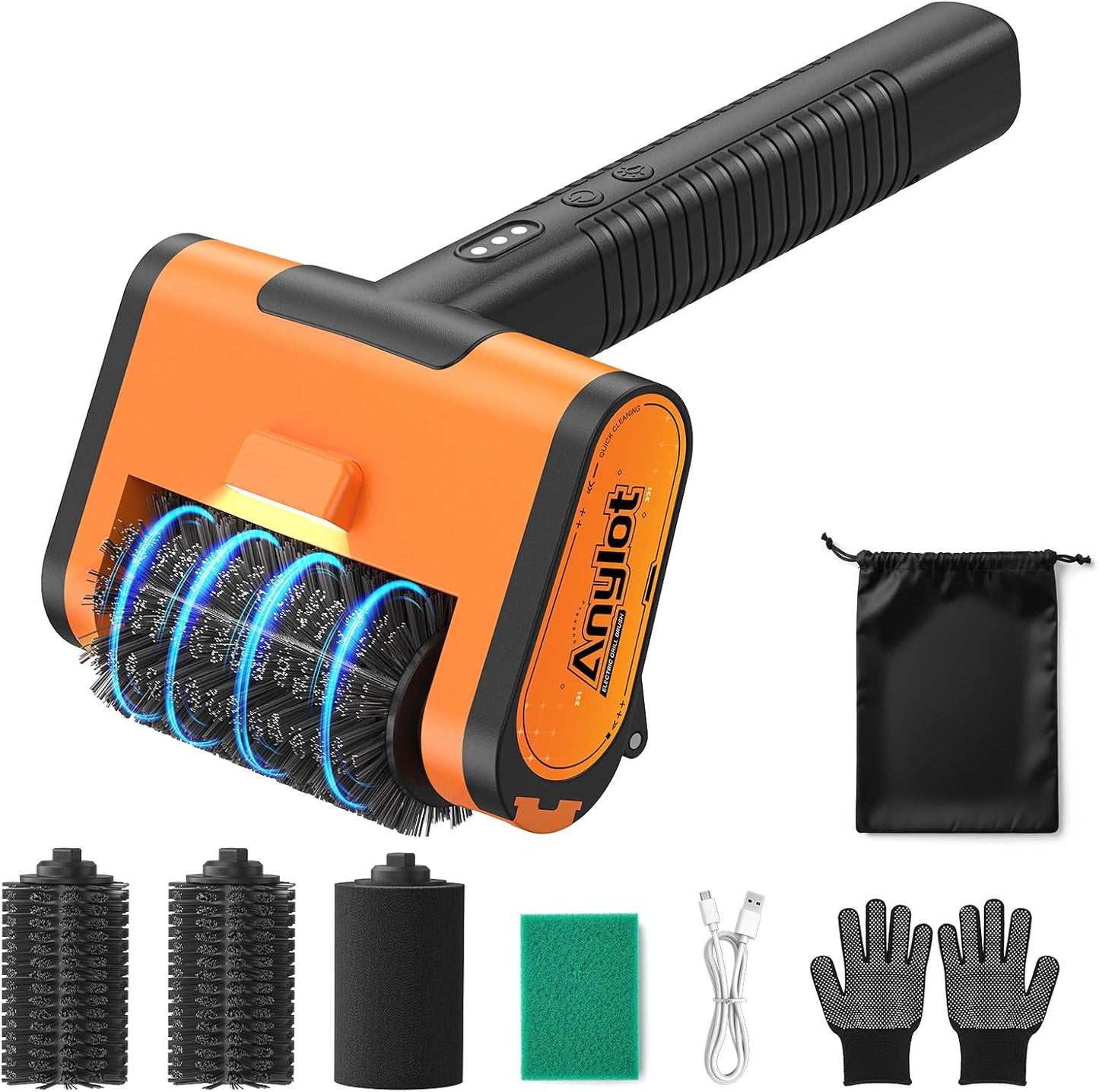 1500RPM Electric Grill Brush | Cordless Rechargeable BBQ Cleaner, 3 Speeds & 3 Heads, LED Light and Splash Guard – Fits Gas, Charcoal & Cast Iron Grates