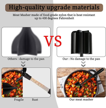 2-Pack Meat Chopper and Masher Tool – Heat Resistant Nylon Hamburger Chopper for Ground Meat, Potatoes, and Soft Foods, Non-Stick Safe Kitchen Utensil, Black - PuriLite