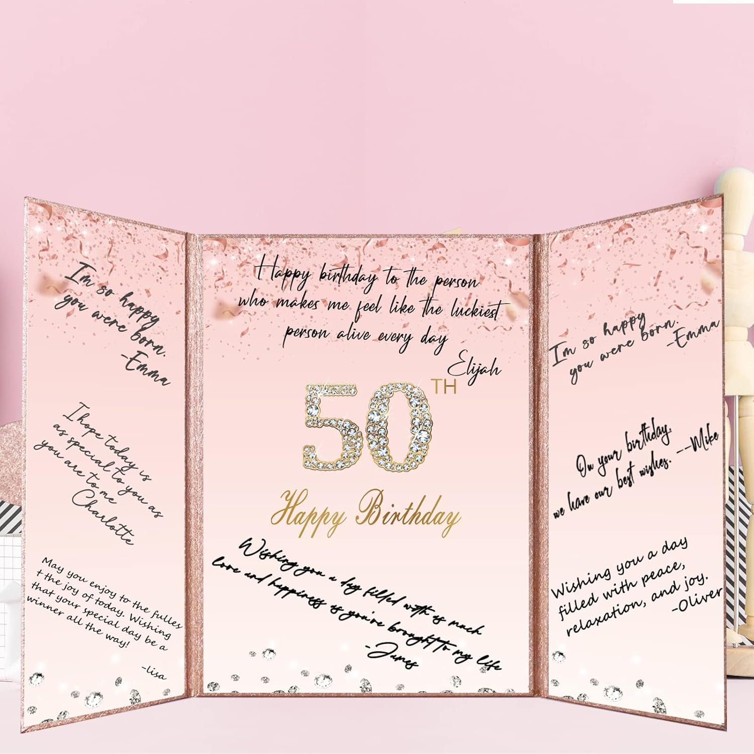 Crenics Rose Gold 70th Birthday Decorations, Creative 70th Birthday Guest Sign in Book Alternative, Large 70th Birthday Signature Book 12" x 18", Great 70 Years Old Birthday Gifts for Women - PuriLite