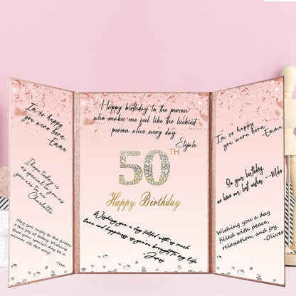 Crenics Rose Gold 70th Birthday Decorations, Creative 70th Birthday Guest Sign in Book Alternative, Large 70th Birthday Signature Book 12" x 18", Great 70 Years Old Birthday Gifts for Women - PuriLite
