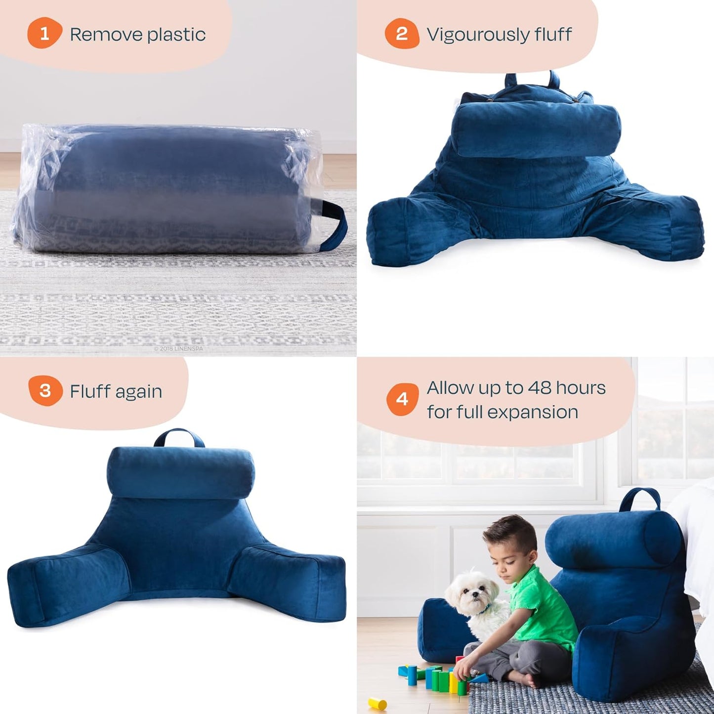 Linenspa Shredded Foam Reading Pillow - Perfect for Adults, Teens, and Kids - Velour Cover - 3 Year U.S. Warranty, Stone