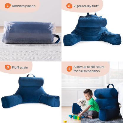 Linenspa Shredded Foam Reading Pillow - Perfect for Adults, Teens, and Kids - Velour Cover - 3 Year U.S. Warranty, Stone