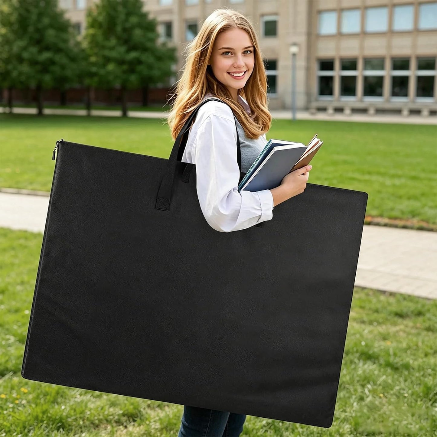 ZKOO Large Size Art Portfolio Bag, Light Weight Art Canvas Portfolio Case with Nylon Shoulder Strap, Carrying Storage Case for Artwork, Poster, Sketching, and Drawing (24"*36"-Black)