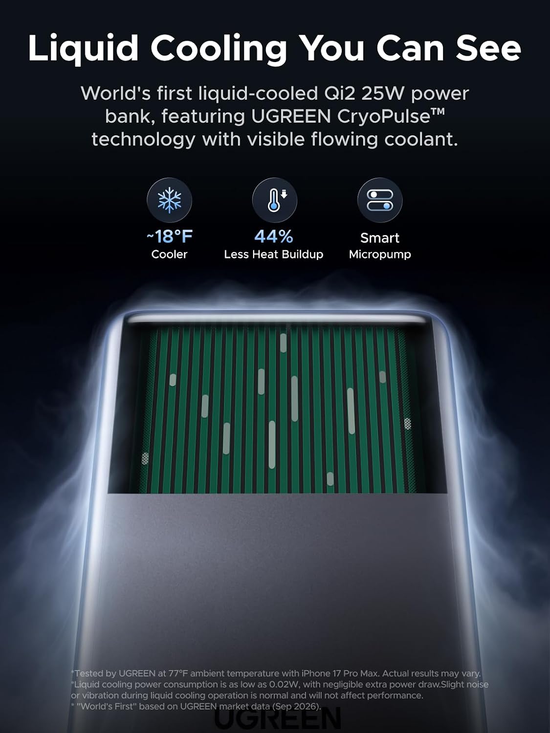 UGREEN Magflow Pro Qi2 25W 10000mAh Magnetic Power Bank, Liquid-Cooled