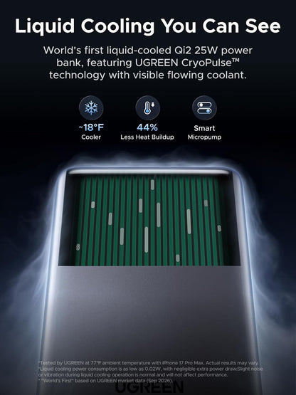 UGREEN Magflow Pro Qi2 25W 10000mAh Magnetic Power Bank, Liquid-Cooled