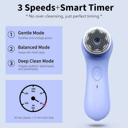 NågraCoola Face Scrubber Exfoliator, Rotating Facial Cleansing Brush for Men & Women, Rechargeable Waterproof, Electric Spin Face Scrub Brush with 2 Heads for Gentle Exfoliating & Deep Cleansing