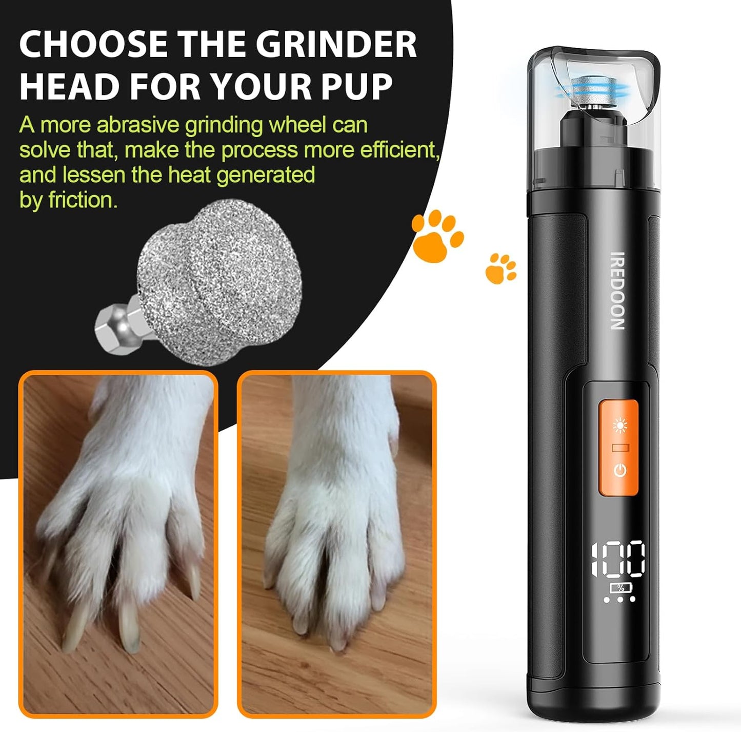 IREDOON Dog Nail Grinder Replacement Head-Integrated Grinding Head for Casfuy and Most Brands, Highly Efficient, Safe and Durable (3pcs)