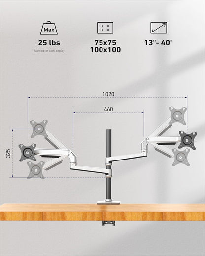 ErgoUnion Dual Monitor Stand for Desk, Vertical Dual Monitor Mount with Wide Range of Motion, Dual Monitor Arm for 17-40" Screen up to 25 lbs Each, Computer Monitor Stand for 2 Monitors - Black