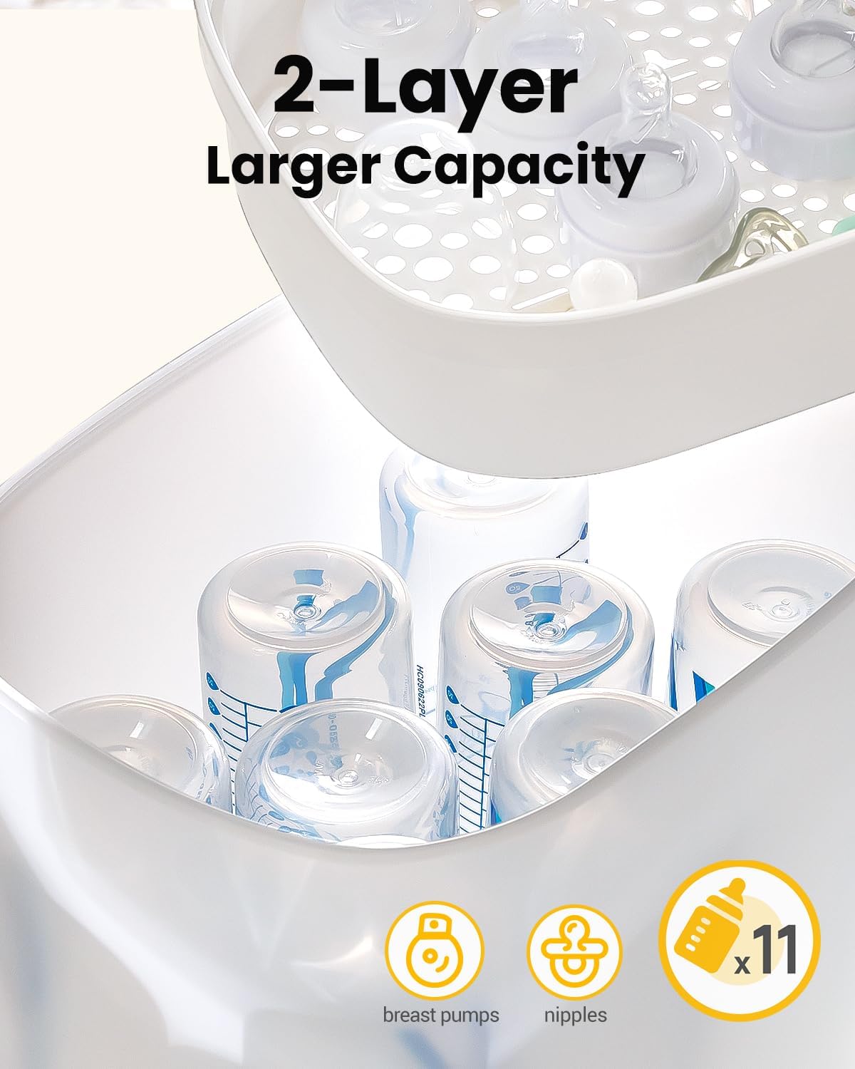 HAUTURE 6-in-1 Electric Steam Baby Bottle Sterilizer and Dryer, Fast Baby bottles & pump parts, BPA-free large capacity, auto shut-off steam dry, pacifier & accessory sanitizer for daily feeding