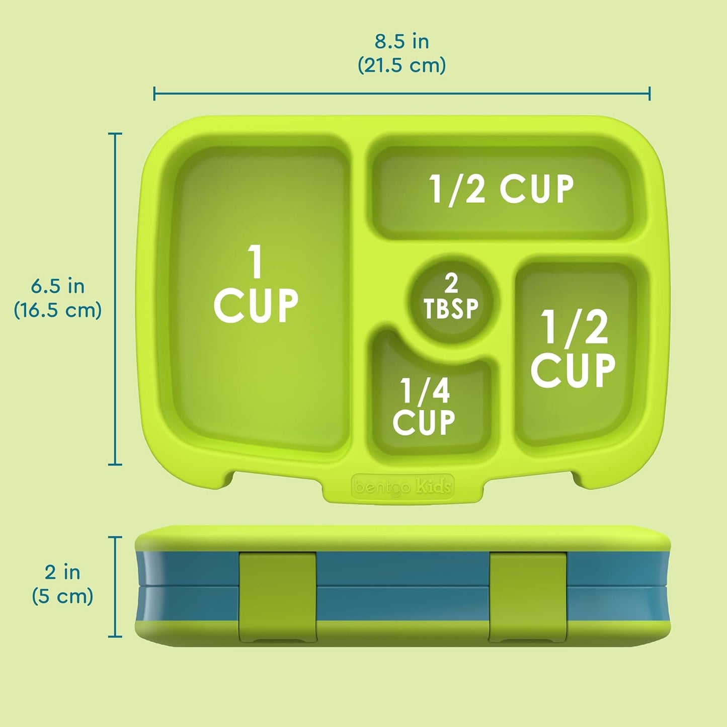 Bentgo Kids Prints Leak-Proof, 5-Compartment Bento-Style Kids Lunch Box - Ideal Portion Sizes for Ages 3-7, Durable, Drop-Proof, Dishwasher Safe, & Made with BPA-Free Materials (Green Rainbow)