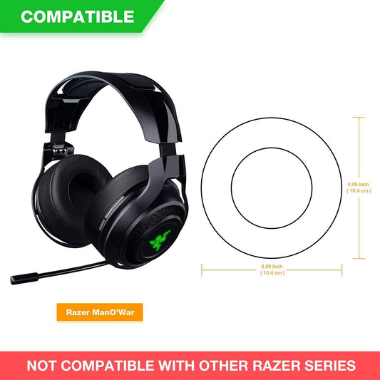 ManO'War Earpads, JARMOR Replacement Memory Foam Ear Cushion Kit Pad Cover for Razer Razer ManO'War Headphone ONLY (Black) - PuriLite