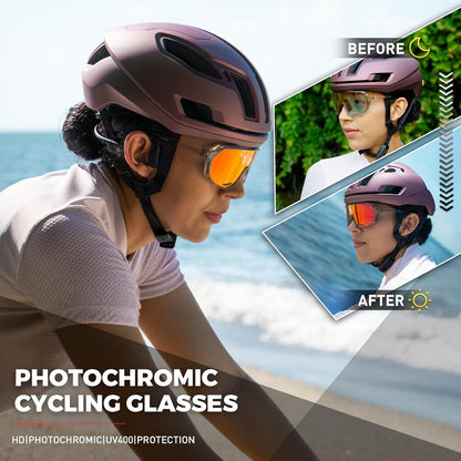 KAPVOE Photochromic Cycling Glasses for Men Women Mountain Bike Sunglasses Sports Goggles UV Protection K63