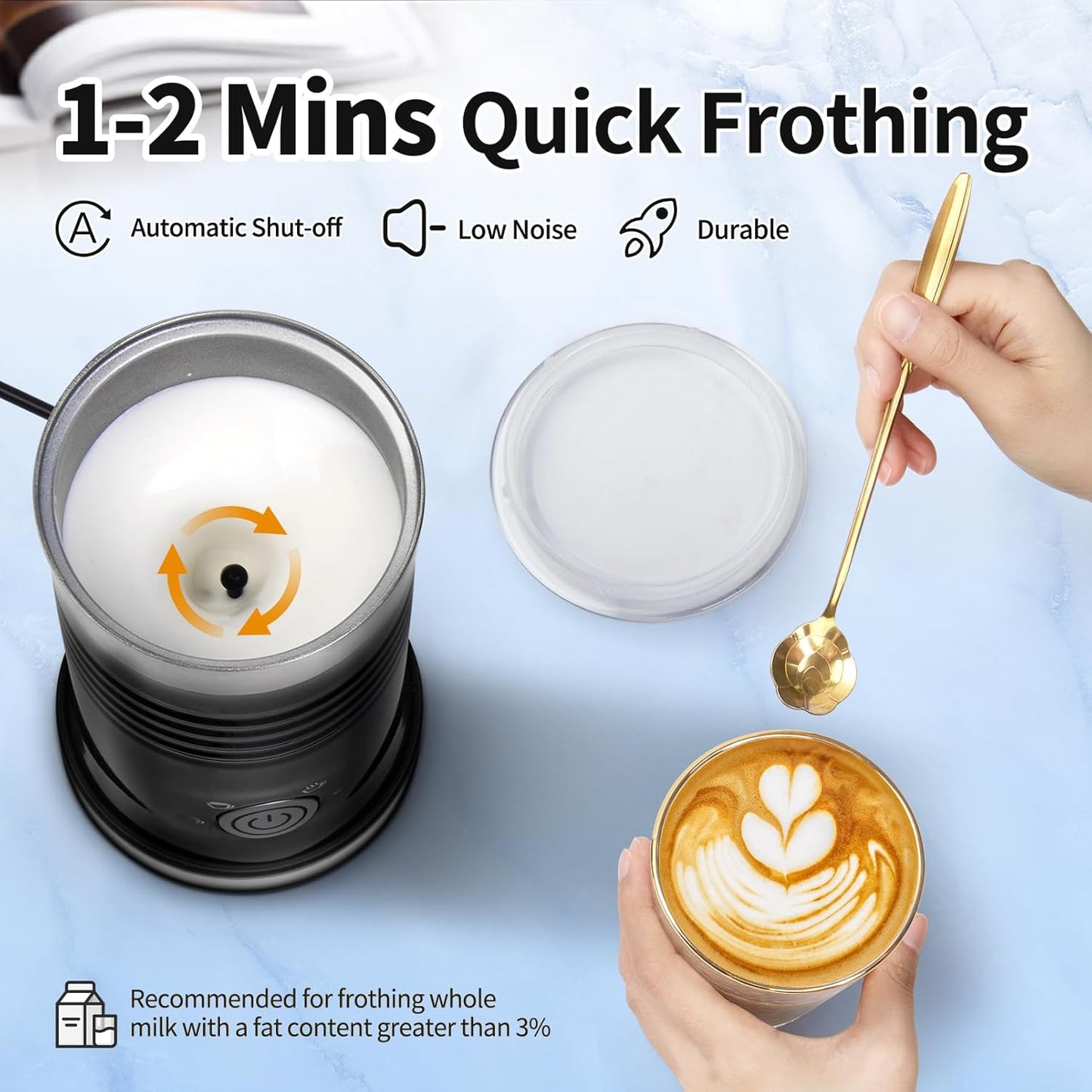 4 in 1 Electric Milk Frother: 10oz/350 mL Large Capacity Electric Milk Steamer for Hot and Cold Milk Froth - Automatic Milk Frother & Warmer for Latte, Cappuccinos, Macchiato, Hot Chocolate