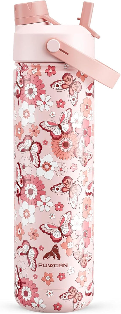 POWCAN 26 oz Insulated Water Bottle with 2-in-1 Straw and Spout Lid, Keep Cold 24H, Leak-Proof, Fits in Car Cup Holder, Stainless Steel Water Bottle for Sports, Travel, and School (Cotton Candy)