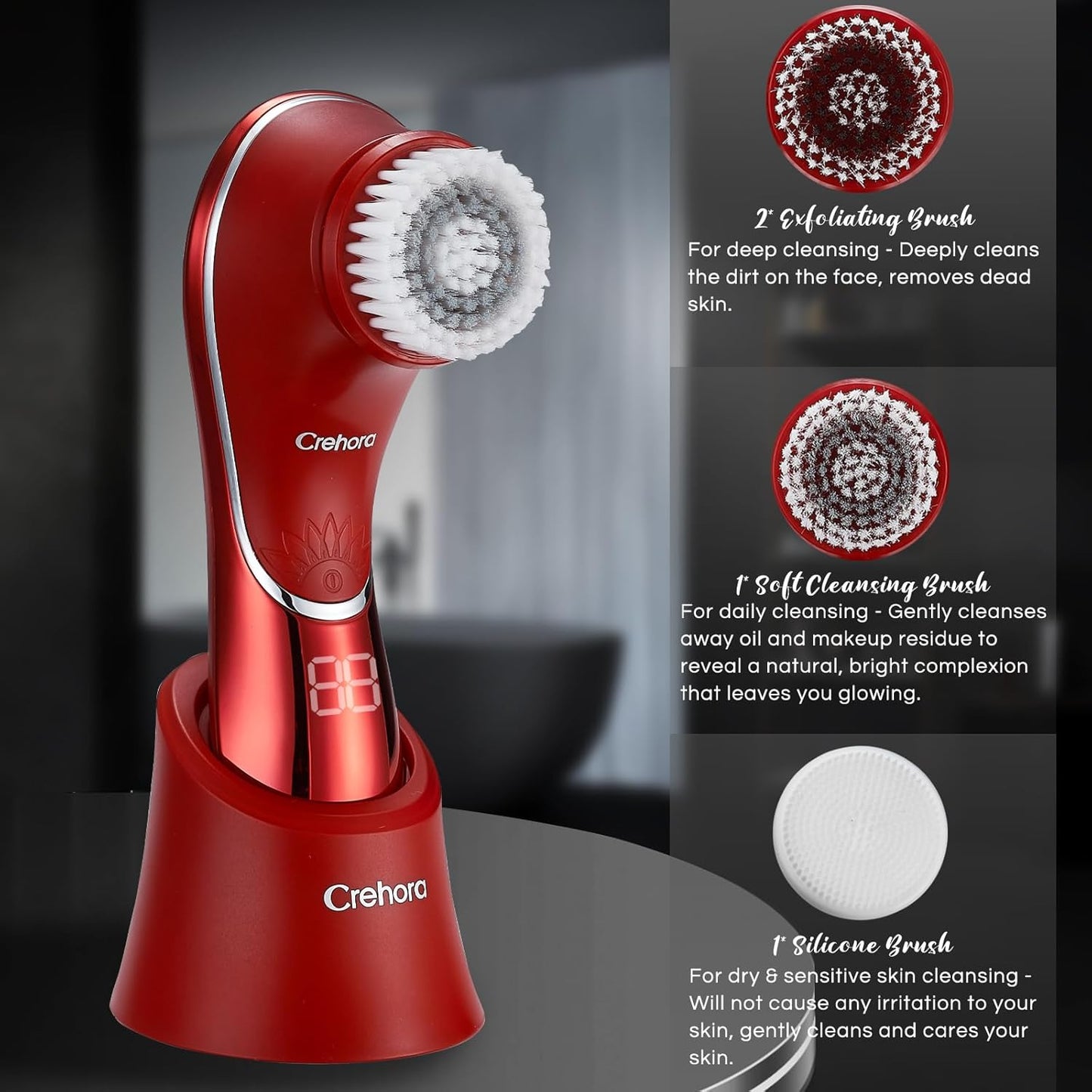 Facial Cleansing Brush, Face Scrubber Exfoliator, Face Scrubber Rechargeable IPX-7 Waterproof, Electric Face Scrubber, Electric Face Spin Brush for Exfoliating, Massaging and Deep Cleansing