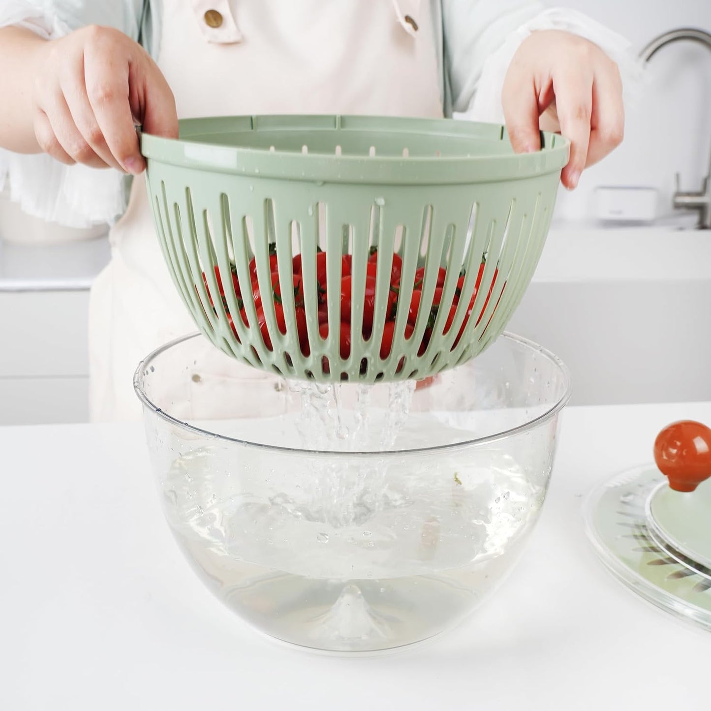 Shatomo Salad Spinner, Large 5L Easy to Use Lettuce Spinner, Fruit and Vegetable Spinner with Non-Slip Base, Drain and Stop Button