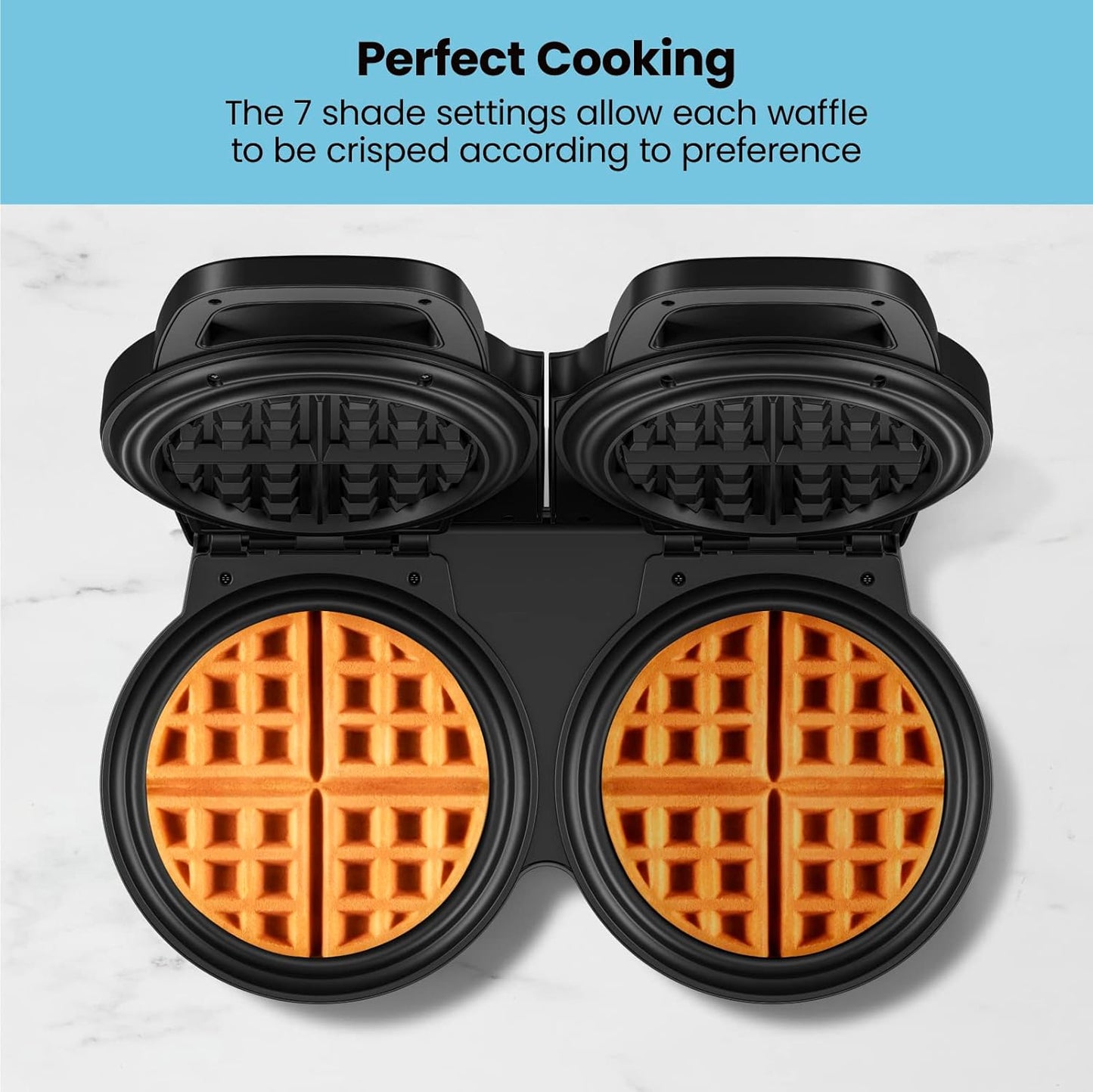 Chefman Anti-Overflow Belgian Waffle Maker w/ Shade Selector, Temperature Control, Mess Free Moat, Round Iron w/ Nonstick Plates & Cool Touch Handle, Measuring Cup Included, Red