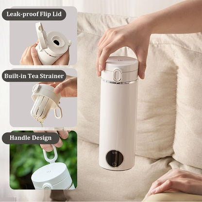 Portable Electric Kettle, 500ml Portable Kettle with USB-C Charger, Mini Travel Kettle with Carry Handle & 6 Adjustable Temperature Settings, Dual Power Modes for Home Travel Car Camping