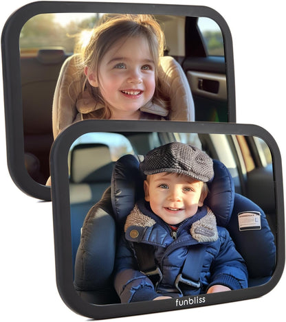 Funbliss Baby Car Mirror for Rear Facing Seat,360° Rotation, Safety CertifiedShatterproof Acrylic Glass, Clear Wide View,Infant Car Mirror for Car Seat Rear Facing,Baby Vehicle Mirror