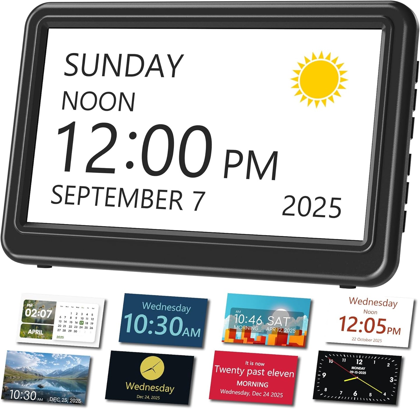 10.1'' Large Display Dementia Clock for Seniors, Calendar Clock with Remote Control,12 Themes, 20 Alarms, 20 Reminders, 6 Languages, Auto Dimming, 12/24 Hours, Indoor Temperature, Humidity