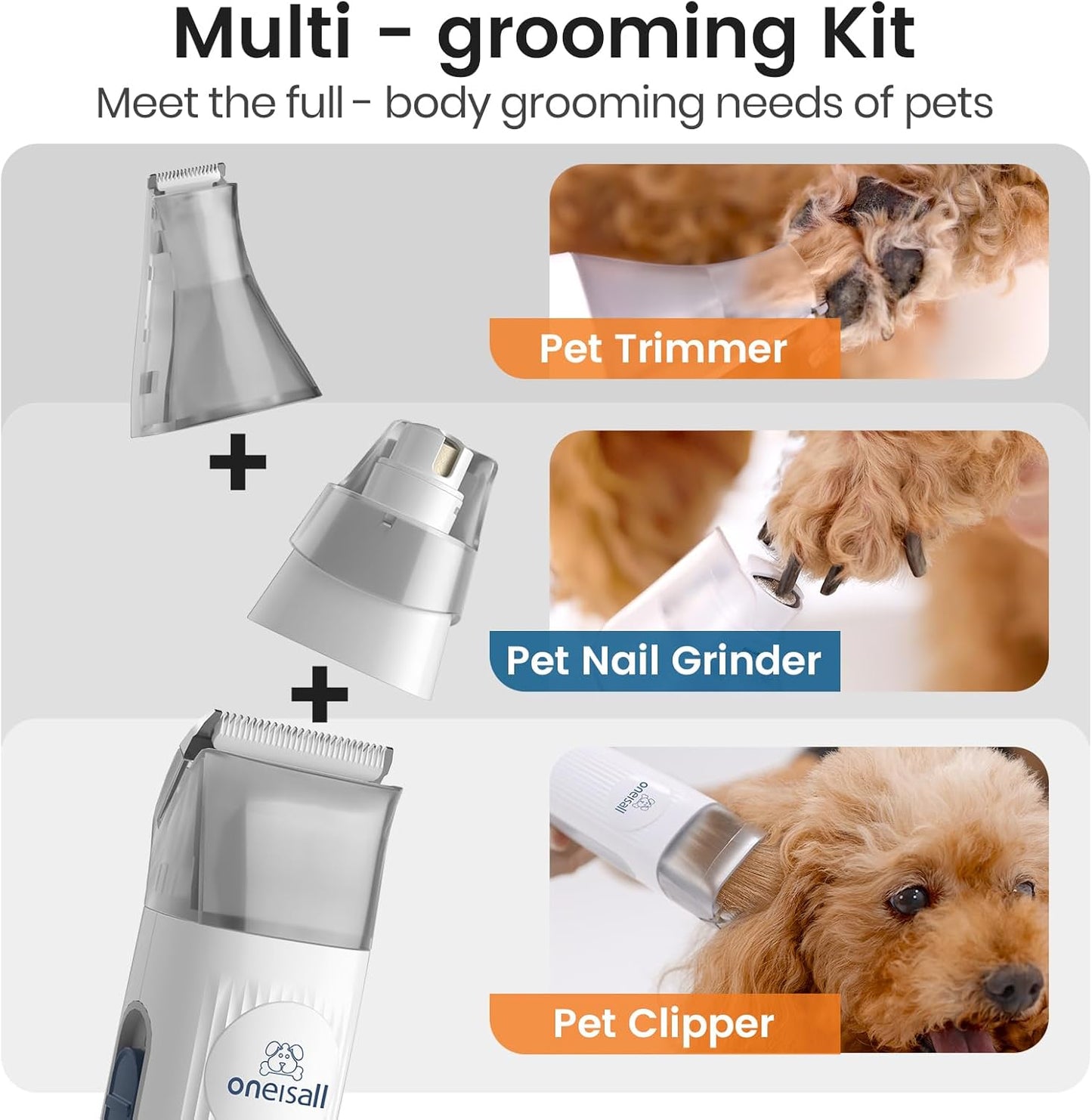 oneisall Dog Grooming Kit,Dog Hair Vacuum for Cat Pet Thick Coats,LM2 | 7 in 1 Grooming Tools, 99% Hair Suction,59dB Low Noise,Clipper & Nail Grinder,1.5L Dust Cup,For Home Multi-pet House
