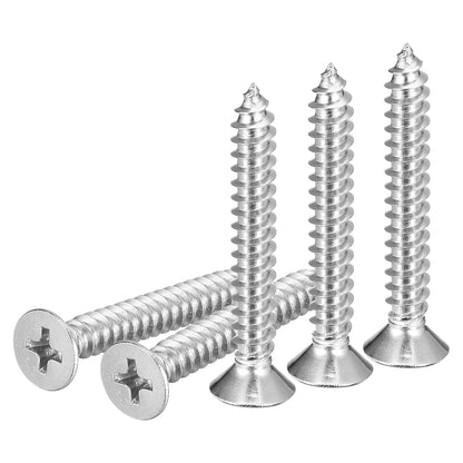 DTGN 100Pcs #8x1 Flat Head Wood Screws, 304 Stainless Steel Phillips Self Tapping Screws - Good for Woodworking, Furniture - Silver