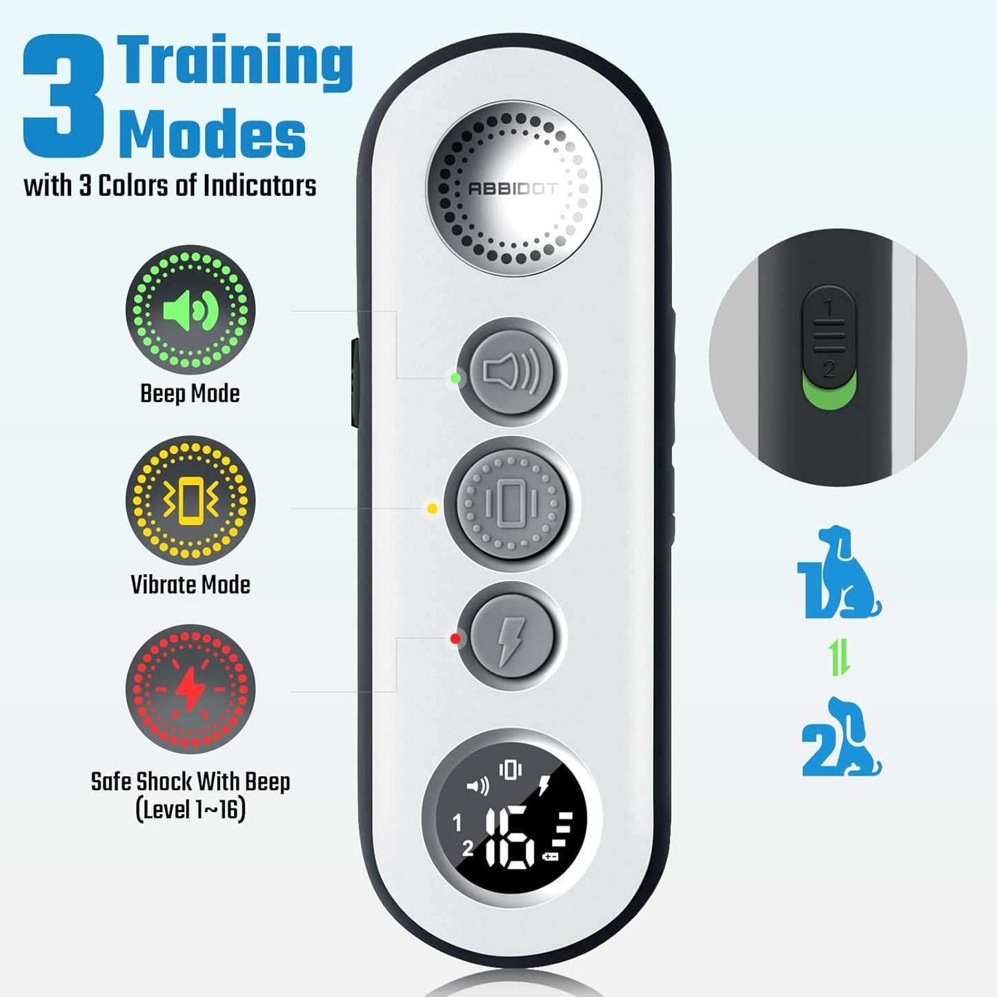 ABBIDOT Shock Collar (8-120 lbs) - Small Size Dog Training Collar with Remote Waterproof Rechargeable Dog Shock Collar with Remote E Collar for Small Medium Large Dogs (Light Blue)