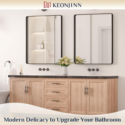 Keonjinn 42 x 36 Brushed Nickel Bathroom Vanity Mirror, Large Rounded Rectangle Bathroom Mirrors for over Sink, Metal Framed Silver Mirror for Wall, Shatterproof HD Tempered Glass(Horizontal/Vertical)