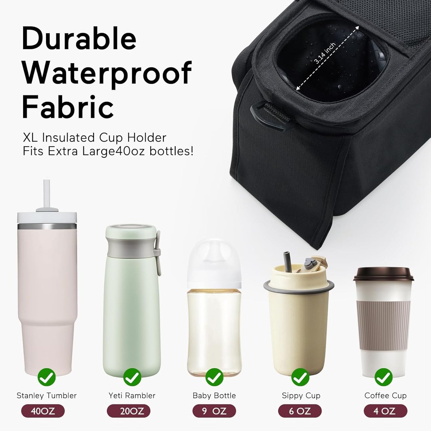 Universal Stroller Organizer with Insulated Cup Holder by Momcozy - Detachable Phone Bag & Shoulder Strap, Fits for Stroller like Uppababy, Baby Jogger, Britax, BOB, Umbrella and Pet Stroller