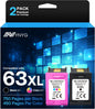 NYNYG 63XL Ink Cartridges Replacement for HP Ink 63 Remanufactured for Deskjet 3630 3632 Envy 4520 4522 Officejet 4650 5252 3830 3833 Printer(1 Black,1 Tri-Color)