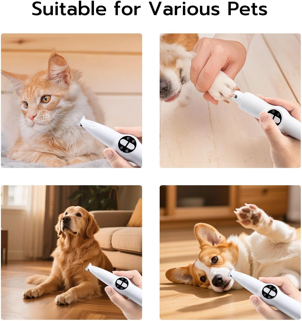 Mcbazel 2 in 1 Dog Paws Trimmer Nail Driller for Pet, Electric Dog Nail Grinder Low Noise Pet Paws Grooming Trimmer with LED Light for Eyes, Ears and Face
