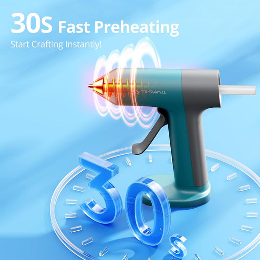 Tilswall Cordless Hot Glue Applicator Kit with Hot Glue Sticks, 30s Fast Preheat, USB-C Rechargeable Glue Applicator Cordless Design, Mini Hot Glue Applicator for DIY Crafts, Home Repairs (Blue)