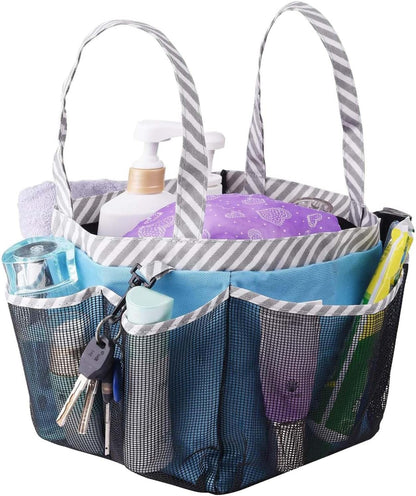 Mesh Shower Caddy Tote, Large College Dorm Bathroom Caddy Organizer with Key Hook and 2 Oxford Handles, Quick Hold, 8 Basket Pockets for Camp Gym
