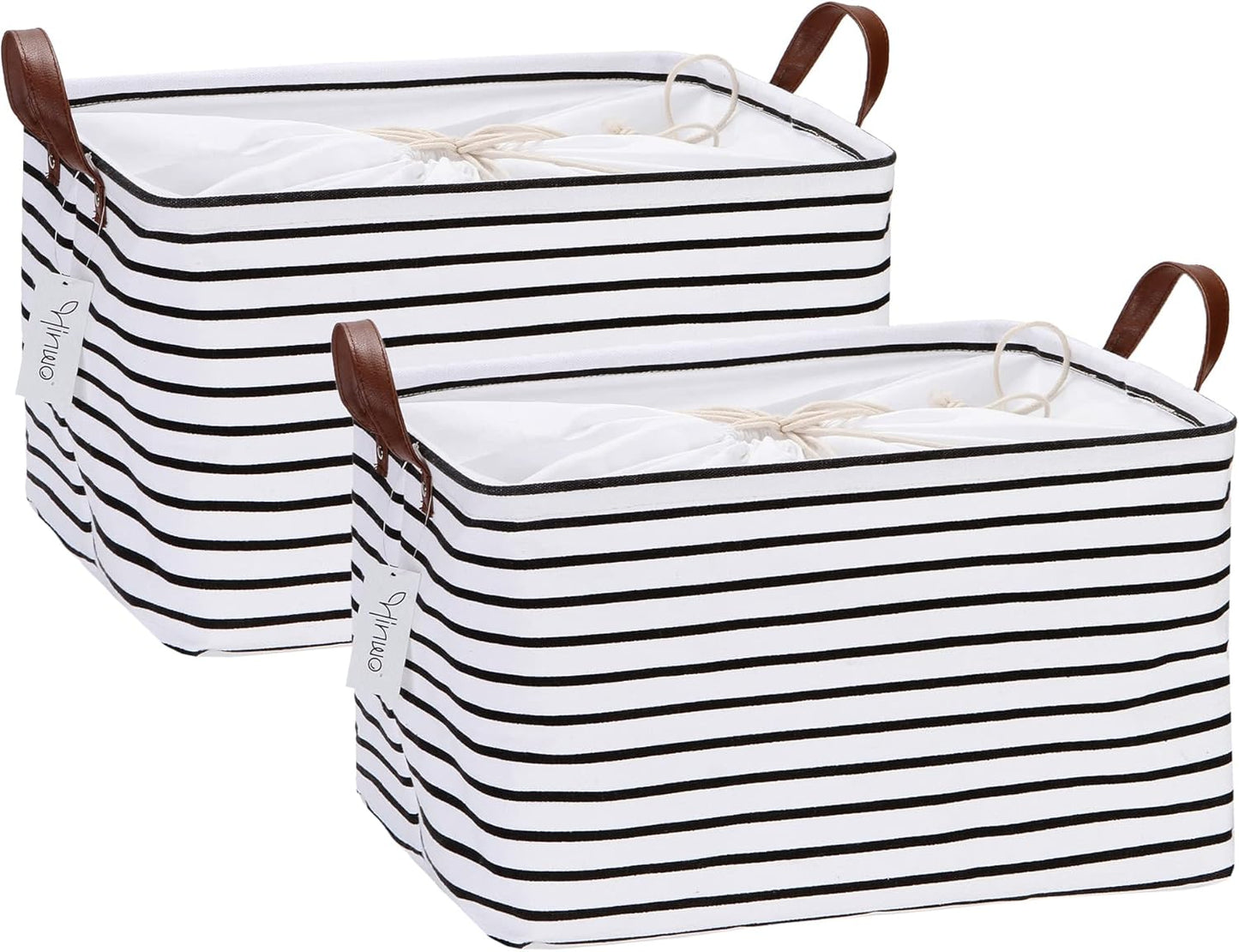 Hinwo 6-Pack Small Canvas Fabric Storage Baskets Set with Handles, Open Storage Bins, Cube Storage Organizer, Shelf Organizer Bins for Closet, 7.9L, 12 x 8 x 5 Inches, Grey Stripe