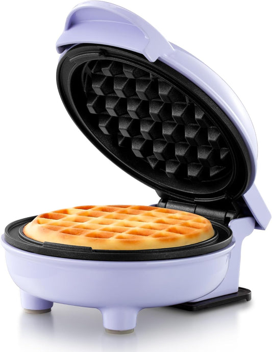 Holstein Housewares Personal/Mini Waffle Maker, Non-Stick Coating, Lavender - 4-inch Waffles in Minutes, Ideal for Breakfast, Brunch, Lunch or Snacks
