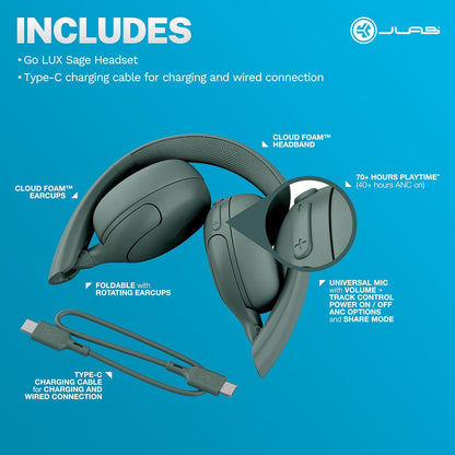 JLab Go Lux ANC Wireless Headphones, Cloud White, Hybrid Active Noise Cancelling, Premium On-Ear Bluetooth Headset, Customizable Sound, Be Aware Mode, Cloud Foam Comfort, Multipoint Connection