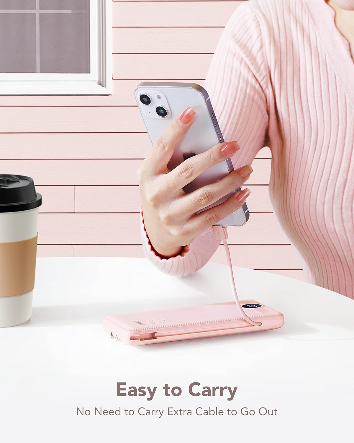 Portable Charger for iPhone, 10000mAh Power Bank with Built-in Cables & AC Wall Plug, USB C Phone Charger 5 Output External Battery Pack Compatible with iPhone Samsung Google Pixel Android -White