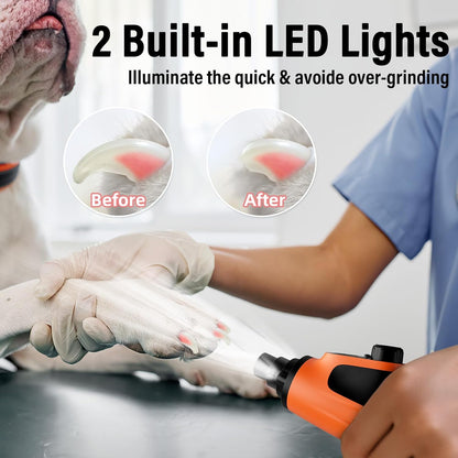 Casfuy Smart 6 Speed Dog Nail Grinder - Pet Nail Grinder with 2 LED Lights Super Quiet Rechargeable Electric Dog Nail Trimmer File Toenail Grinder for Large Medium Small Dogs (Red)